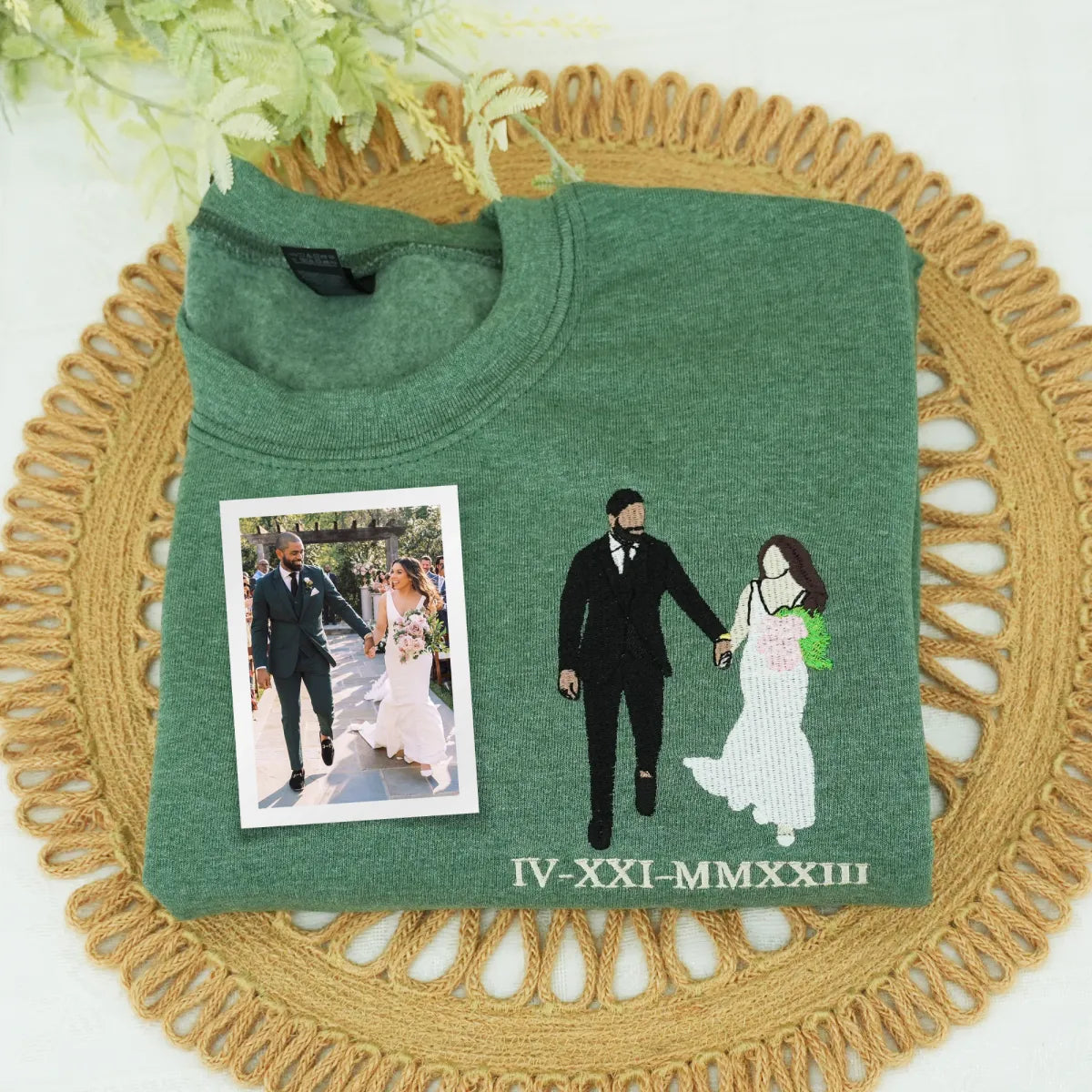 Embroidered Wedding Hoodie with Couple Portrait - Matching Photo Gift