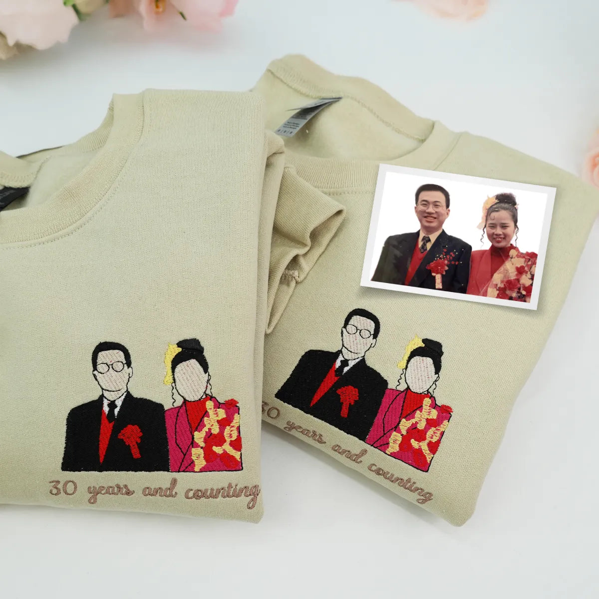 Embroidered Wedding Hoodie with Couple Portrait - Matching Photo Gift