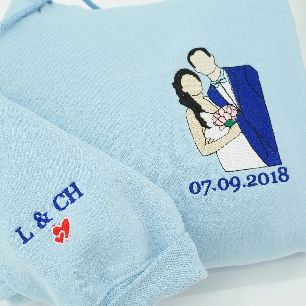 Embroidered Wedding Hoodie with Couple Portrait - Matching Photo Gift