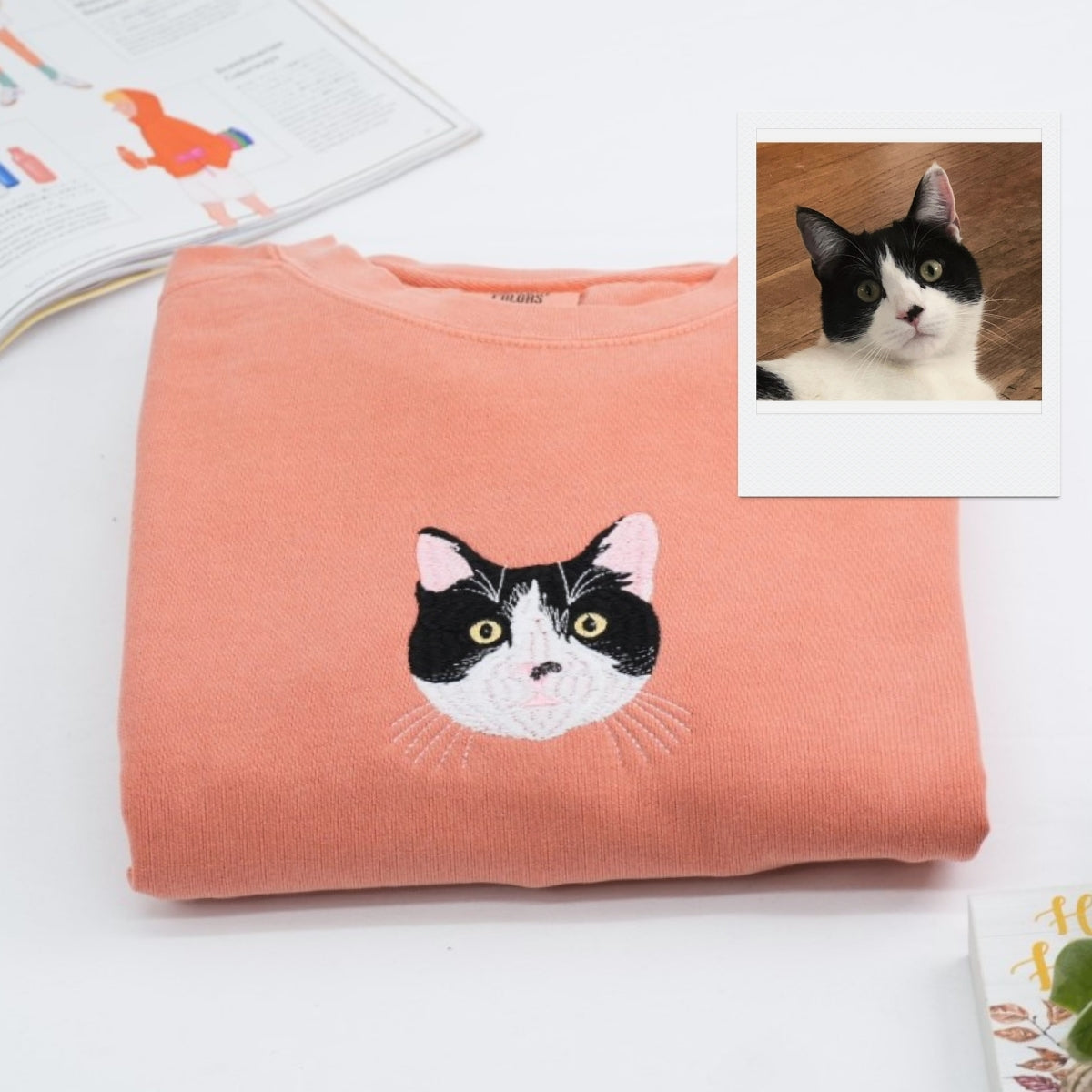 Cat Face Custom Embroidered Hoodie - Personalized Cat Lover Gift for Cat MomDad