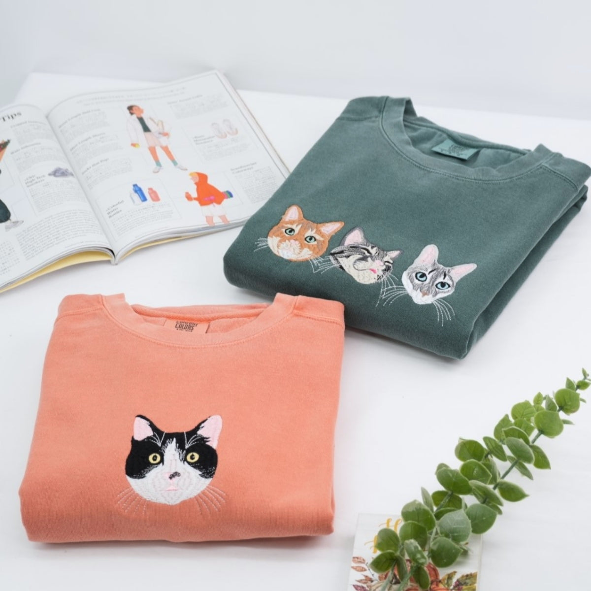 Cat Face Custom Embroidered Hoodie - Personalized Cat Lover Gift for Cat MomDad