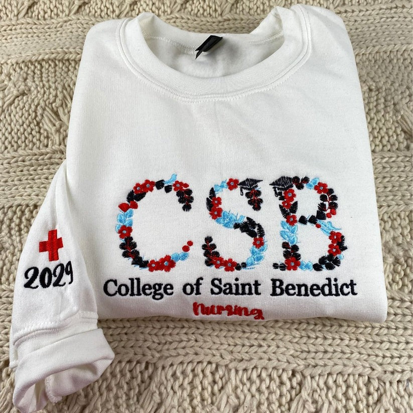 Embroidered University Hoodie with Floral Letter - College Gift