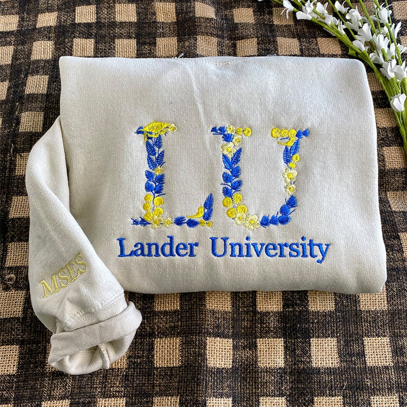 Embroidered University Hoodie with Floral Letter - College Gift