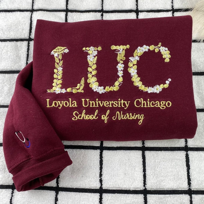 Embroidered University Hoodie with Floral Letter - College Gift