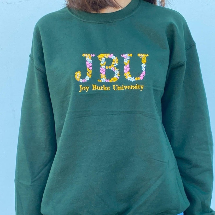 Embroidered University Hoodie with Floral Letter - College Gift