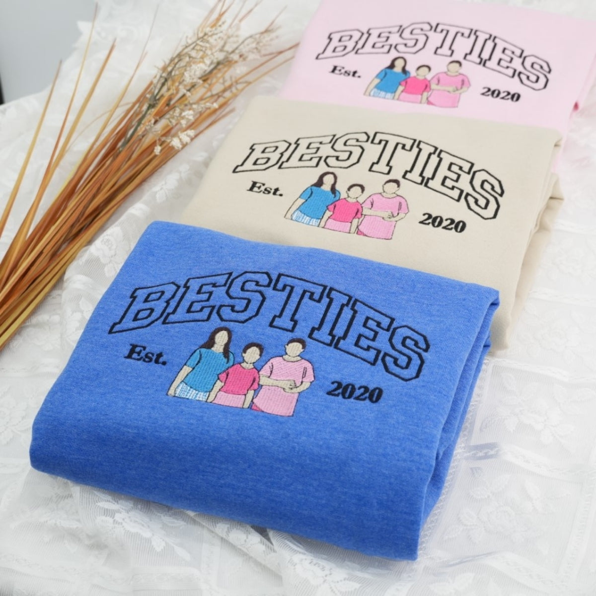 Besties Group Portrait Custom Embroidered Sweatshirt - Friendship Squad Varsity Hoodie