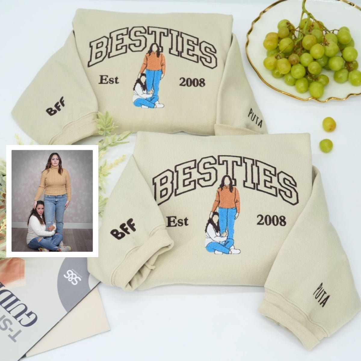 Besties Group Portrait Custom Embroidered Sweatshirt - Friendship Squad Varsity Hoodie