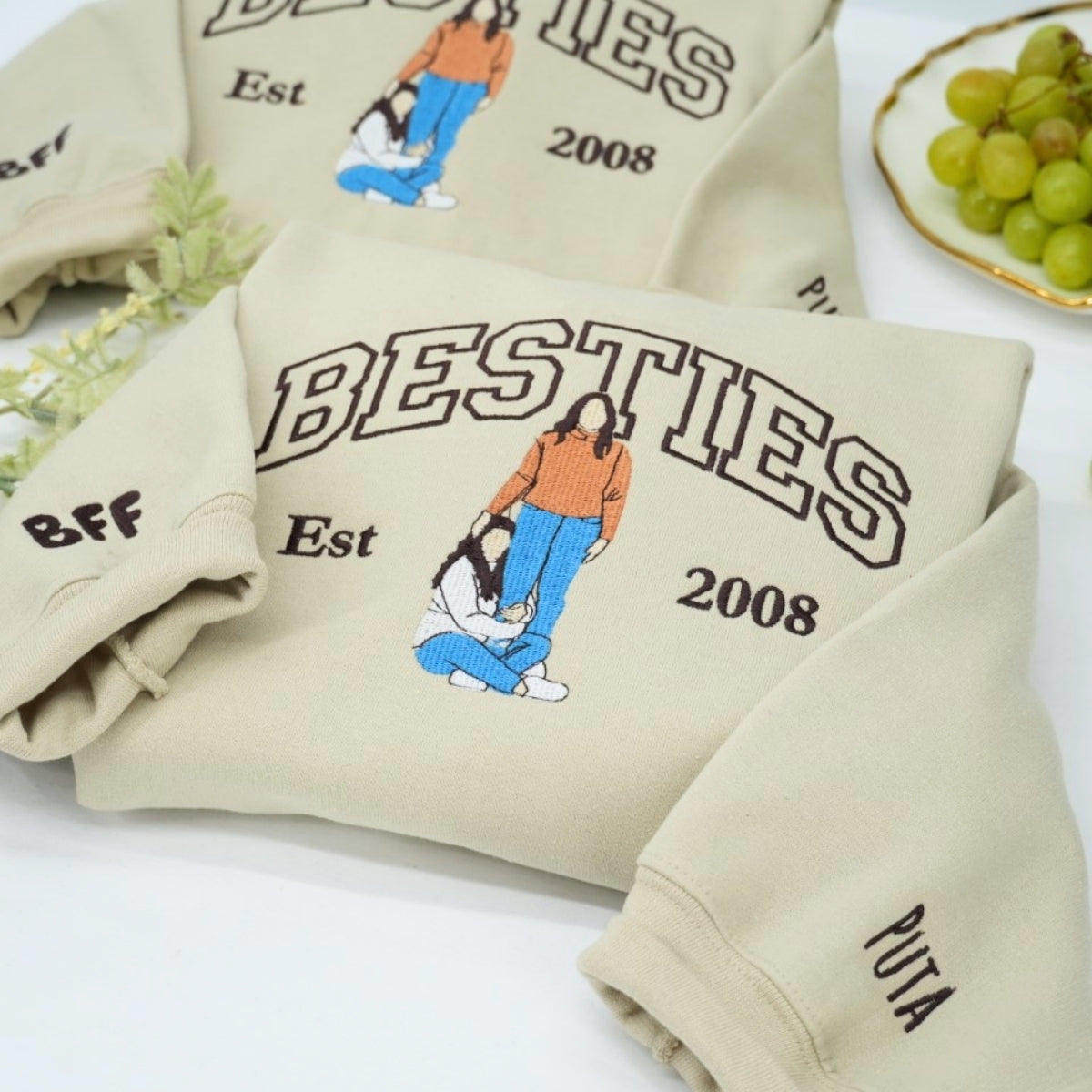 Besties Group Portrait Custom Embroidered Sweatshirt - Friendship Squad Varsity Hoodie