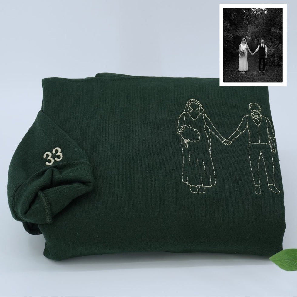 Couple Portrait Custom Embroidered Sweatshirt - Personalized Line Art - Romantic Anniversary Gift