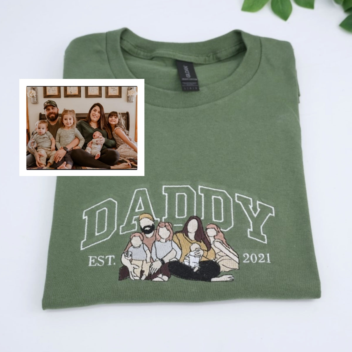 Baby Portrait Custom Embroidered Dad T-Shirt - Personalized Father's Day Gift