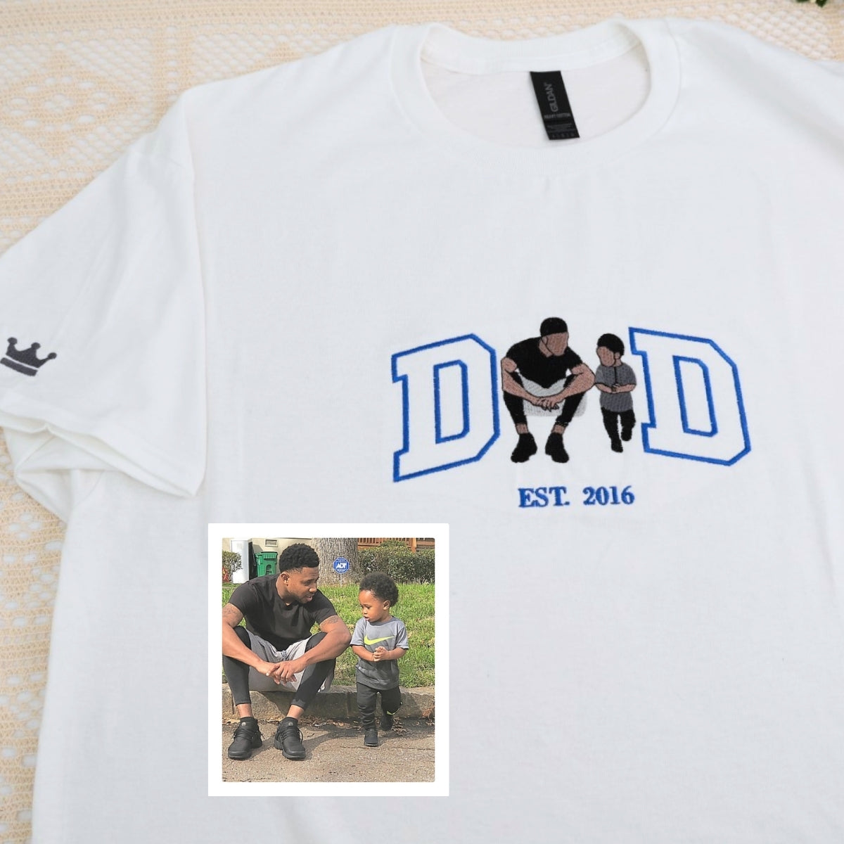 Baby Portrait Custom Embroidered Dad T-Shirt - Personalized Father's Day Gift
