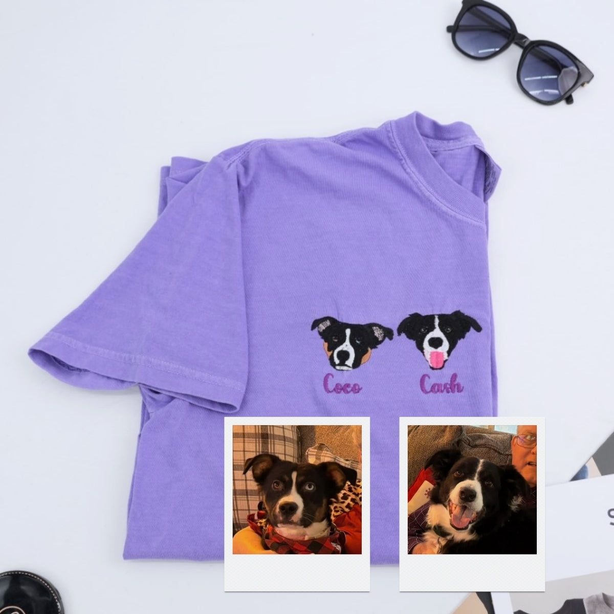 Dog Picture Custom Embroidered T-Shirt - Personalized Pet Photo Portrait - Dog Lover Gift