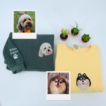 Dog Portrait Custom Embroidered Hoodie - Personalized Dog Face - Dog MomDad Gift - Names & Paw Print