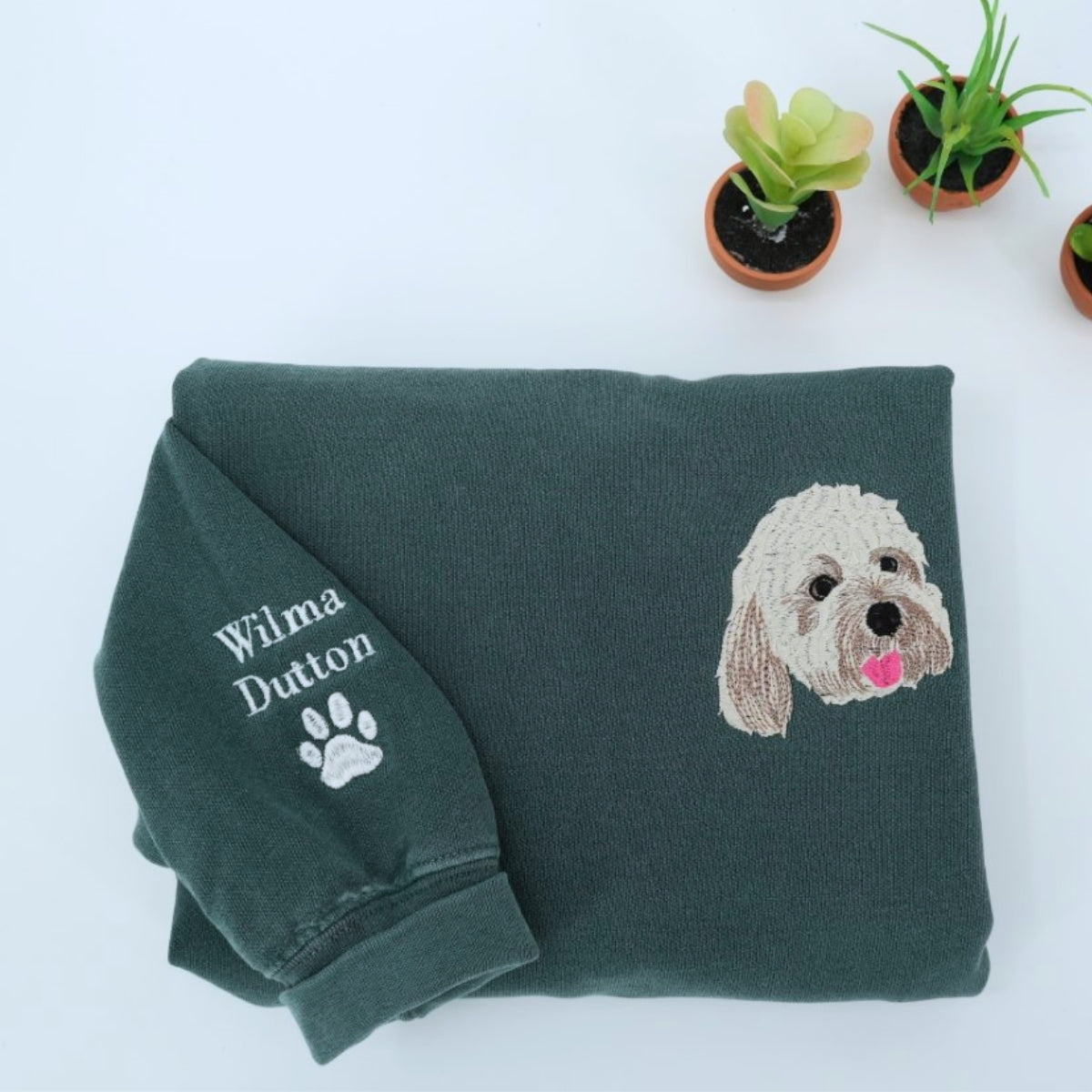 Dog Portrait Custom Embroidered Hoodie - Personalized Dog Face - Dog MomDad Gift - Names & Paw Print