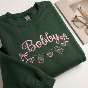 Valentine's Hearts Custom Embroidered T-Shirt - Personalized Name Gift for Valentine's Day