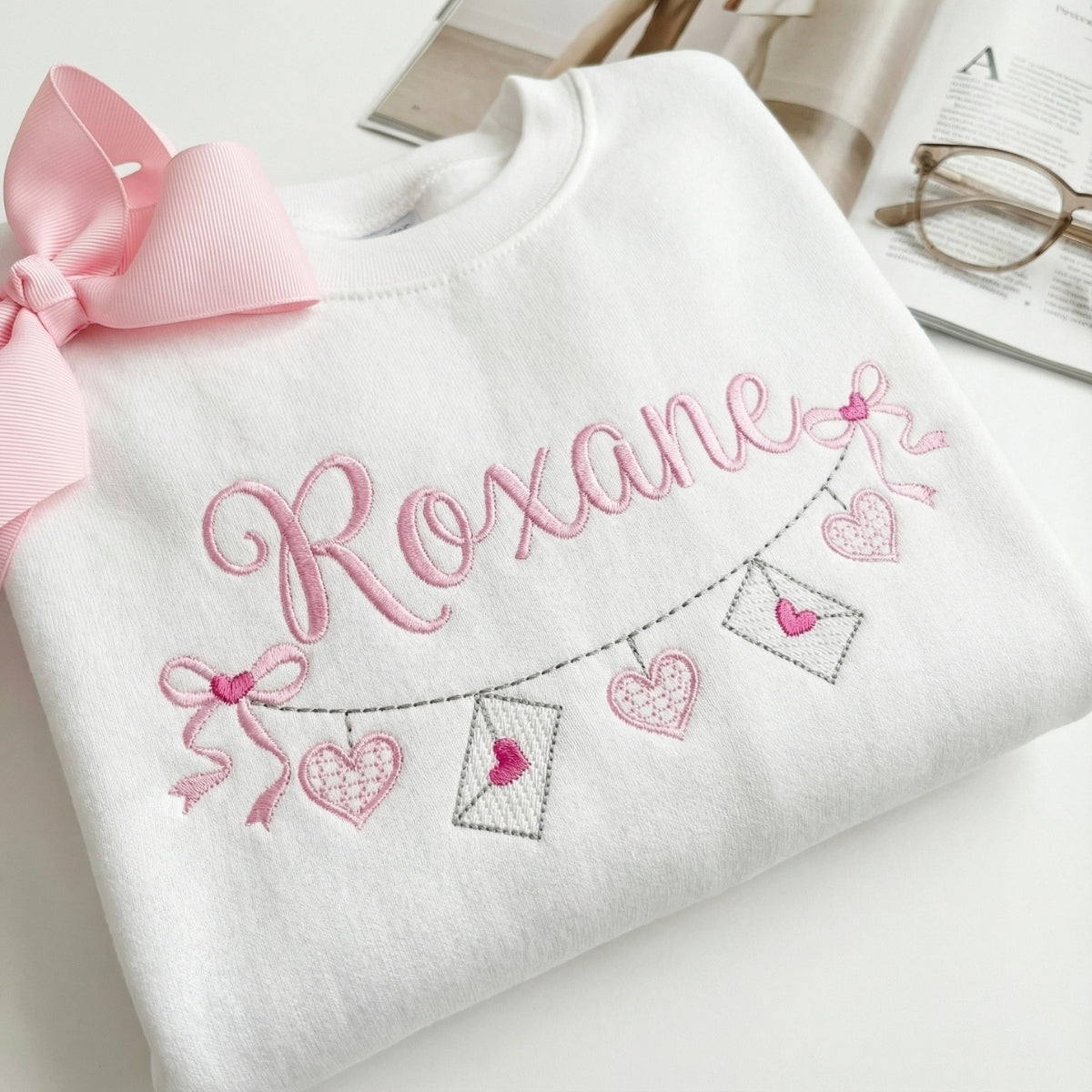 Valentine's Hearts Custom Embroidered T-Shirt - Personalized Name Gift for Valentine's Day