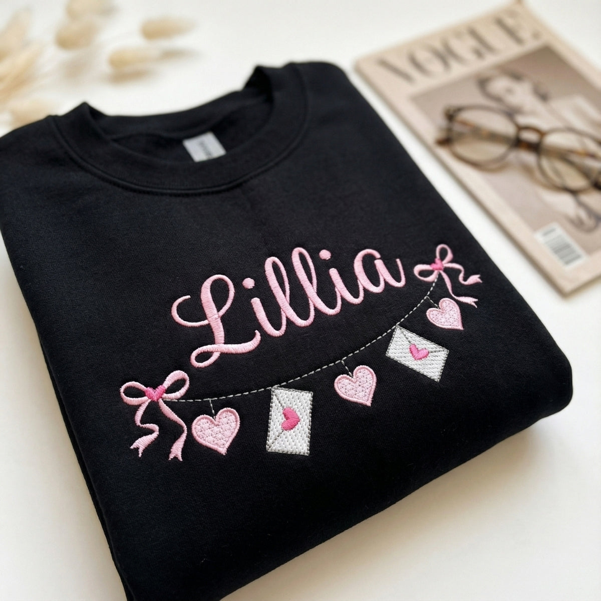 Valentine's Hearts Custom Embroidered T-Shirt - Personalized Name Gift for Valentine's Day