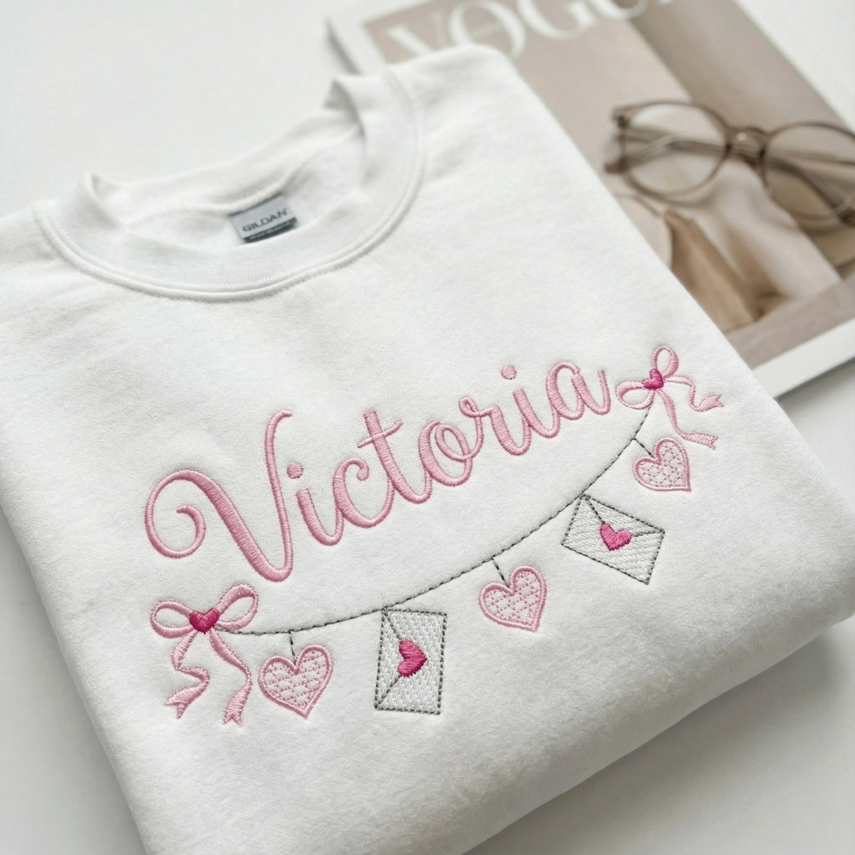 Valentine's Hearts Custom Embroidered T-Shirt - Personalized Name Gift for Valentine's Day