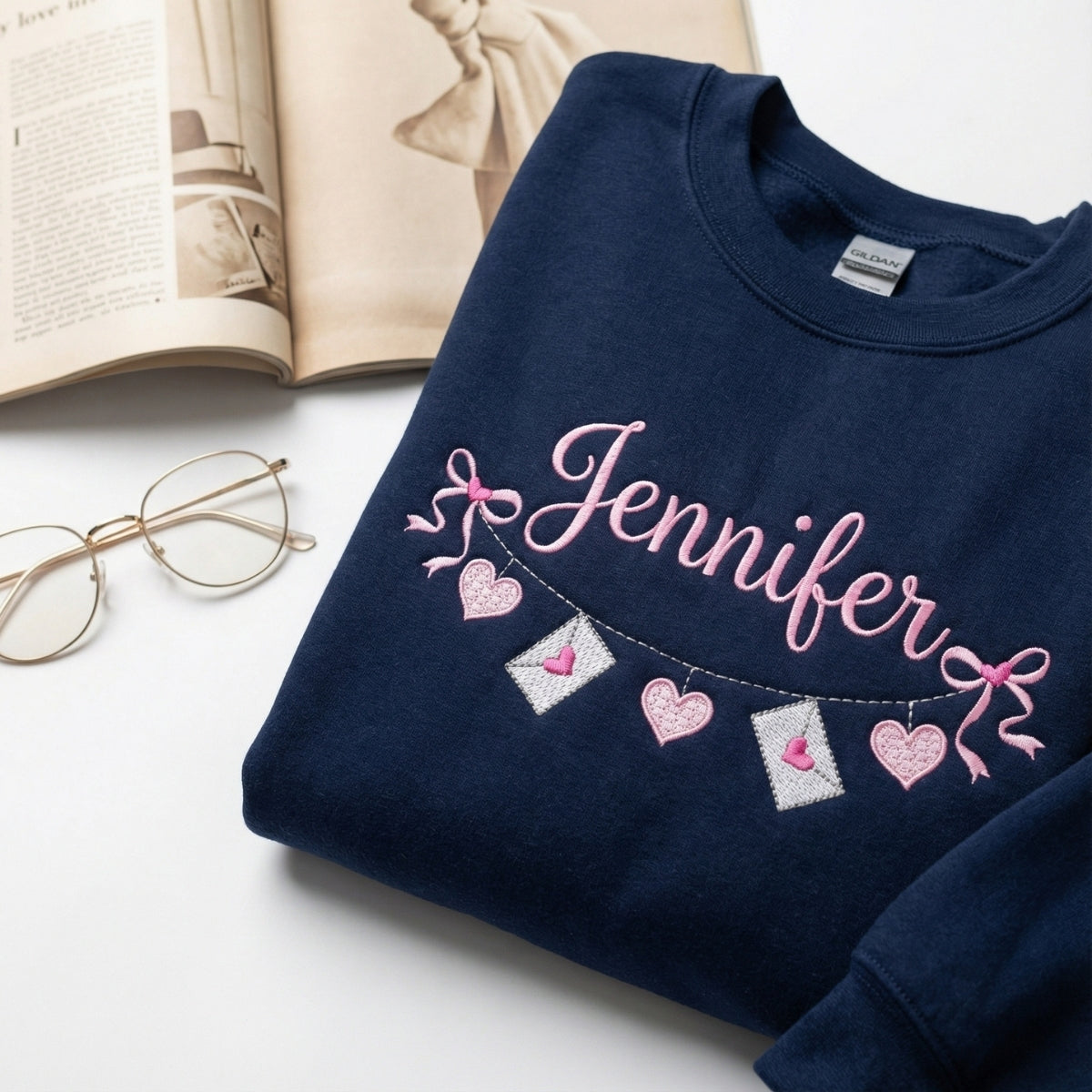 Valentine's Hearts Custom Embroidered T-Shirt - Personalized Name Gift for Valentine's Day