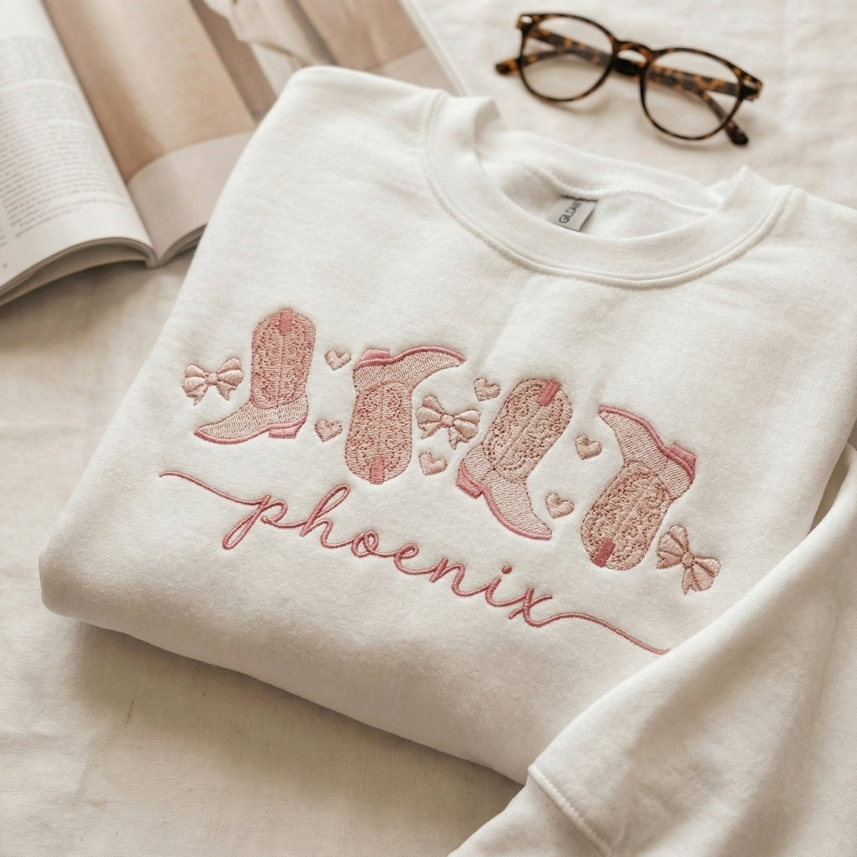 Valentine's Day Boots Custom Embroidered Hoodie - Personalized Gift for Her