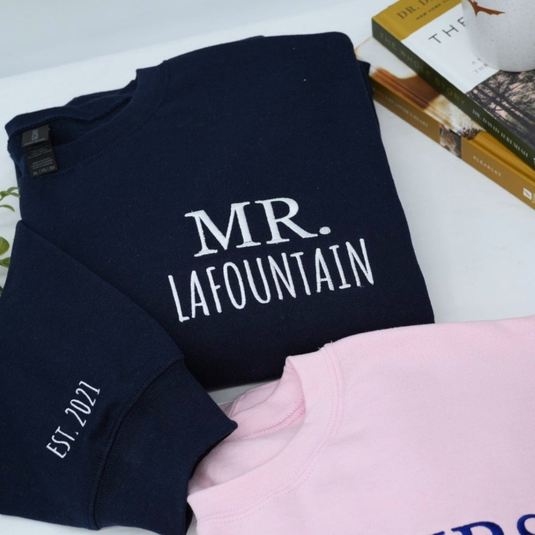 Mr & Mrs Custom Embroidered Sweatshirt - Personalized Last Name - Perfect Couples Gift