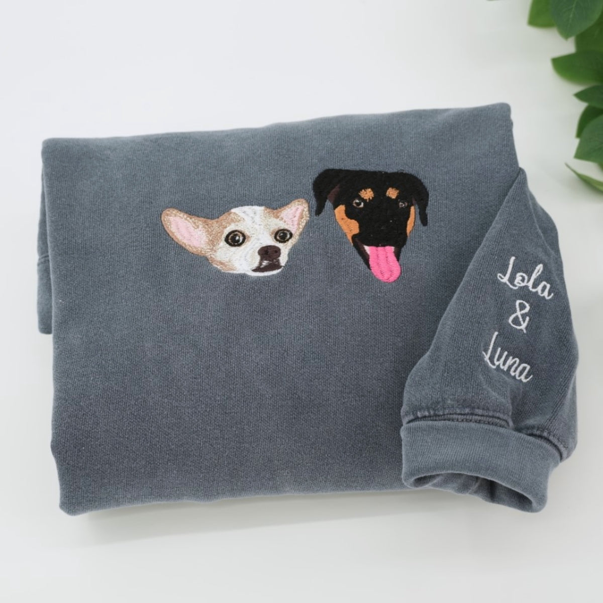 Custom Pet Portrait Embroidered Hoodie - Dog Family Sweatshirt with Names - Pet Parent Gift