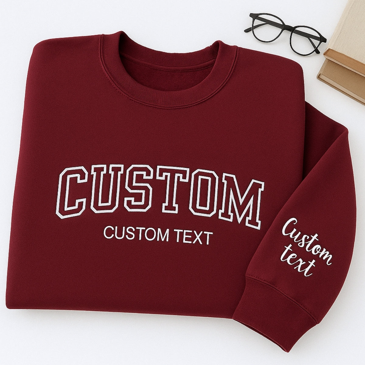 Varsity Custom Text Embroidered Sweatshirt - Personalized Pullover - Custom Words Gift