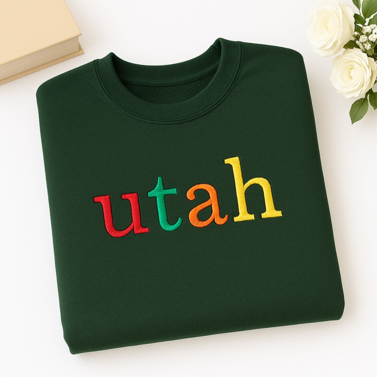 Utah State Custom Embroidered Sweatshirt - Rainbow Letters Beehive State Pride Gift