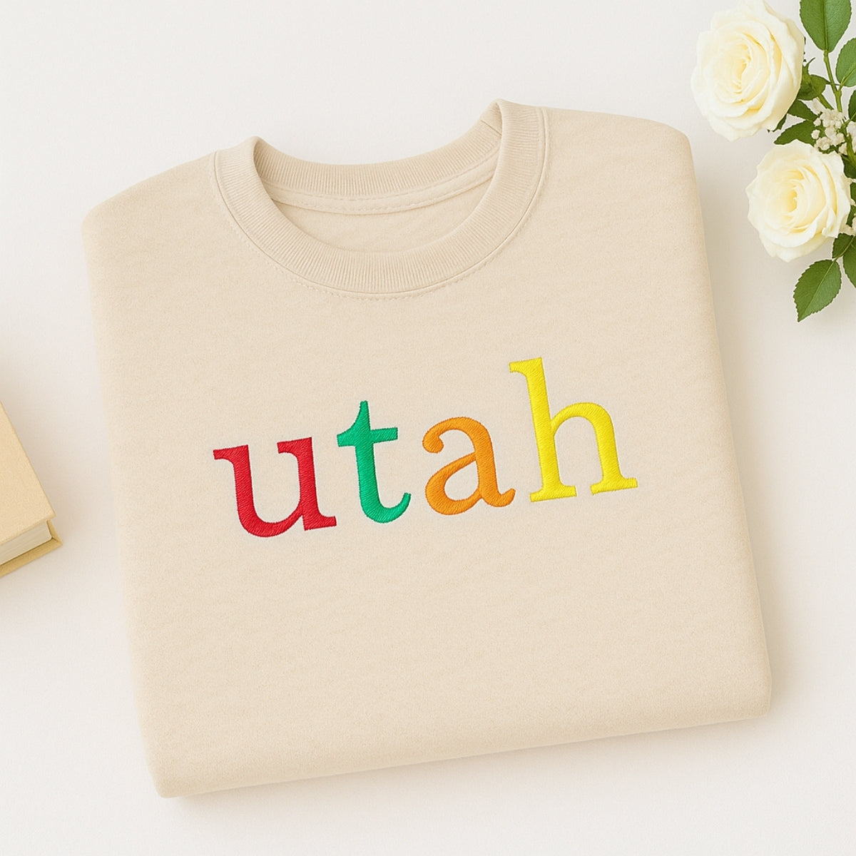 Utah State Custom Embroidered Sweatshirt - Rainbow Letters Beehive State Pride Gift
