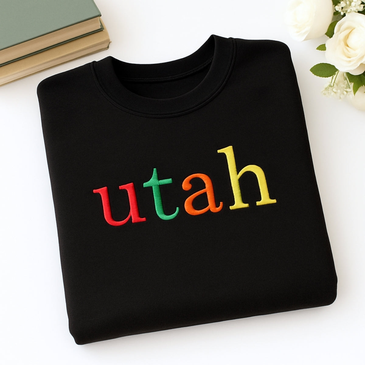 Utah State Custom Embroidered Sweatshirt - Rainbow Letters Beehive State Pride Gift