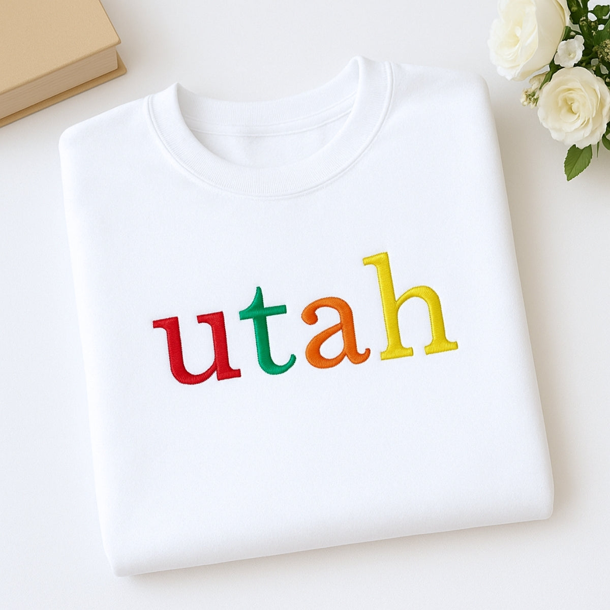Utah State Custom Embroidered Sweatshirt - Rainbow Letters Beehive State Pride Gift