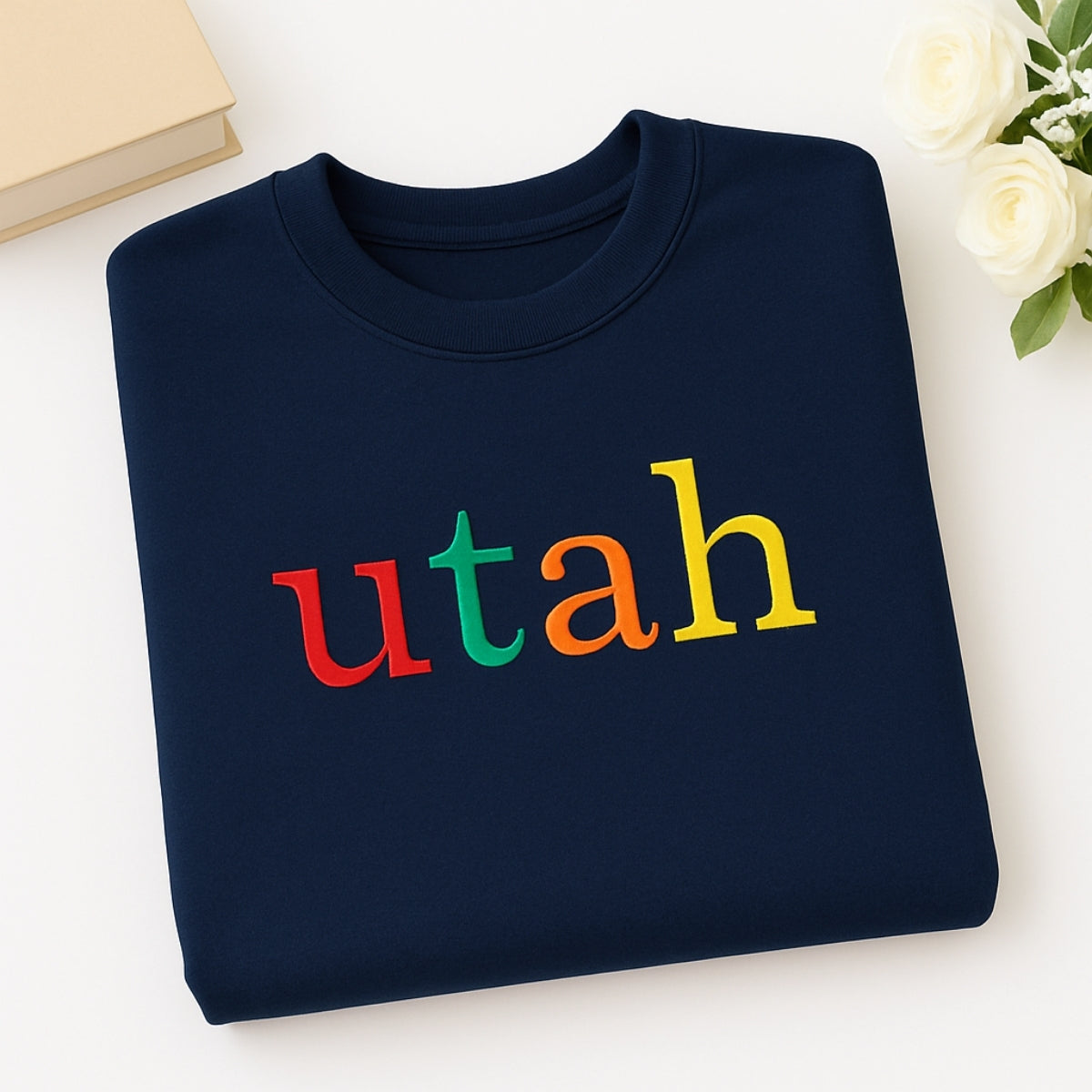 Utah State Custom Embroidered Sweatshirt - Rainbow Letters Beehive State Pride Gift