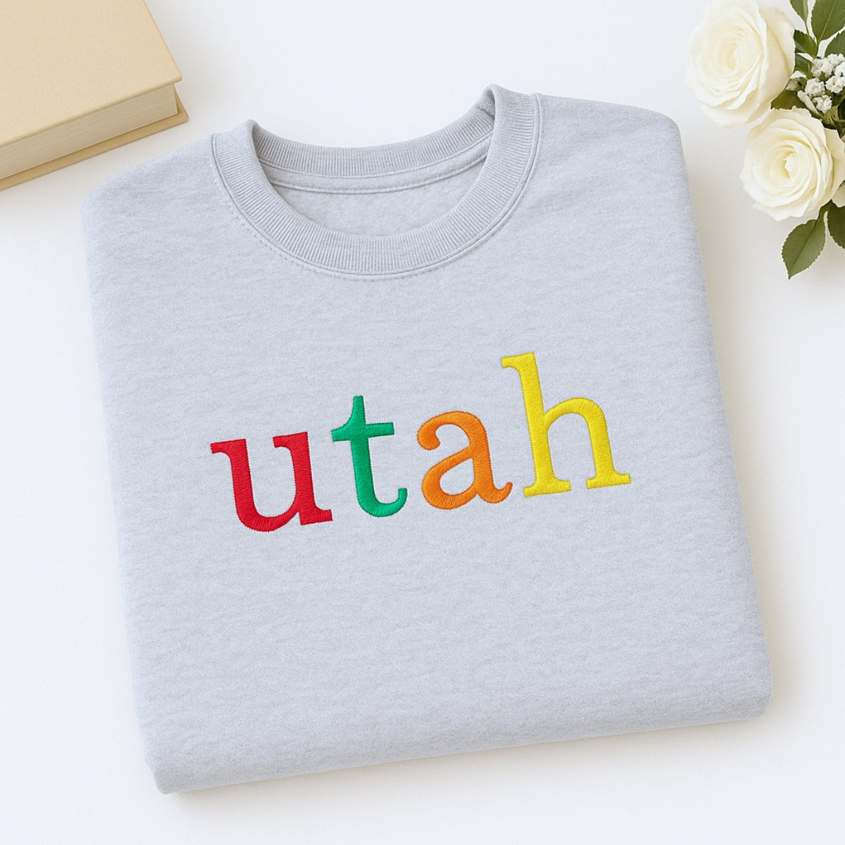Utah State Custom Embroidered Sweatshirt - Rainbow Letters Beehive State Pride Gift