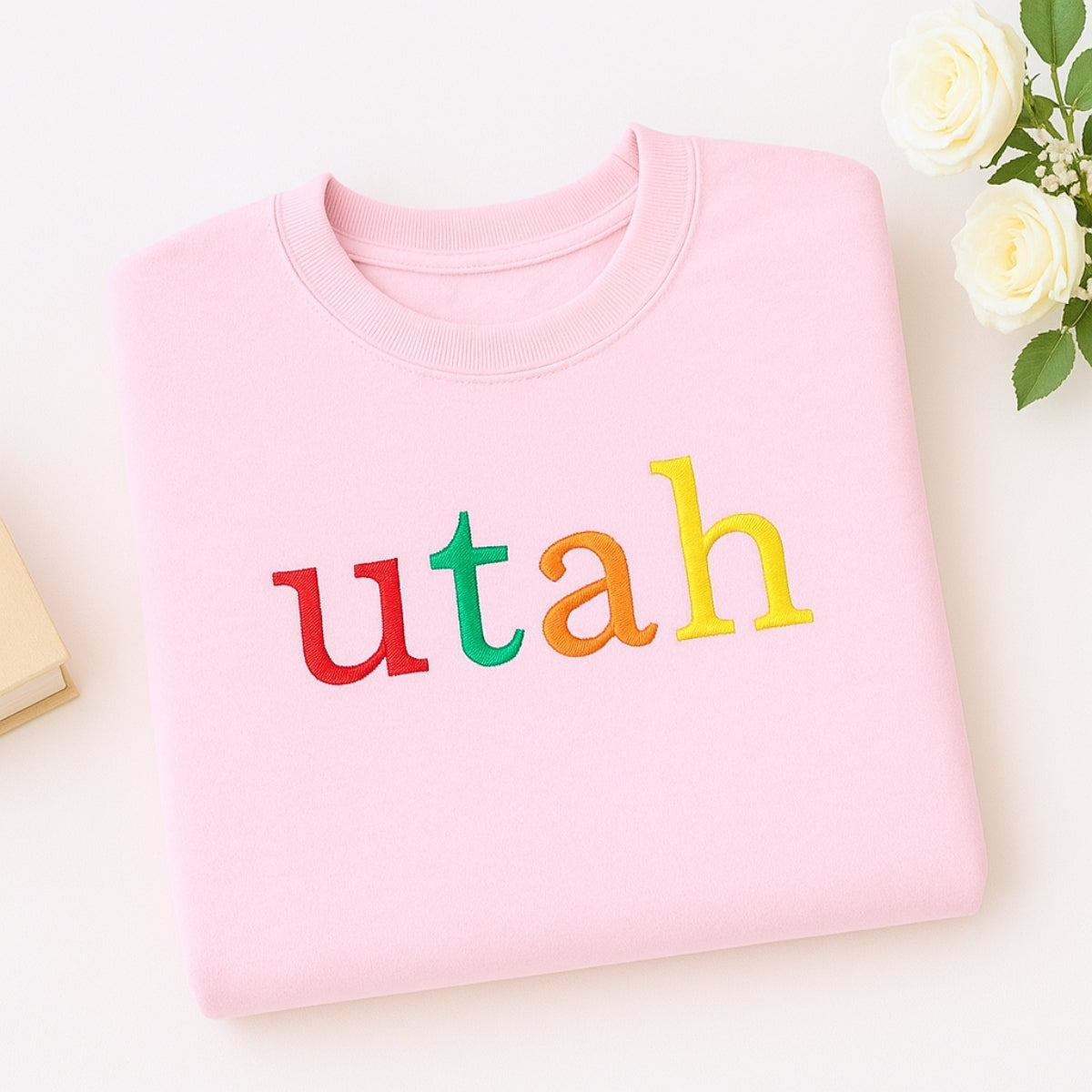 Utah State Custom Embroidered Sweatshirt - Rainbow Letters Beehive State Pride Gift