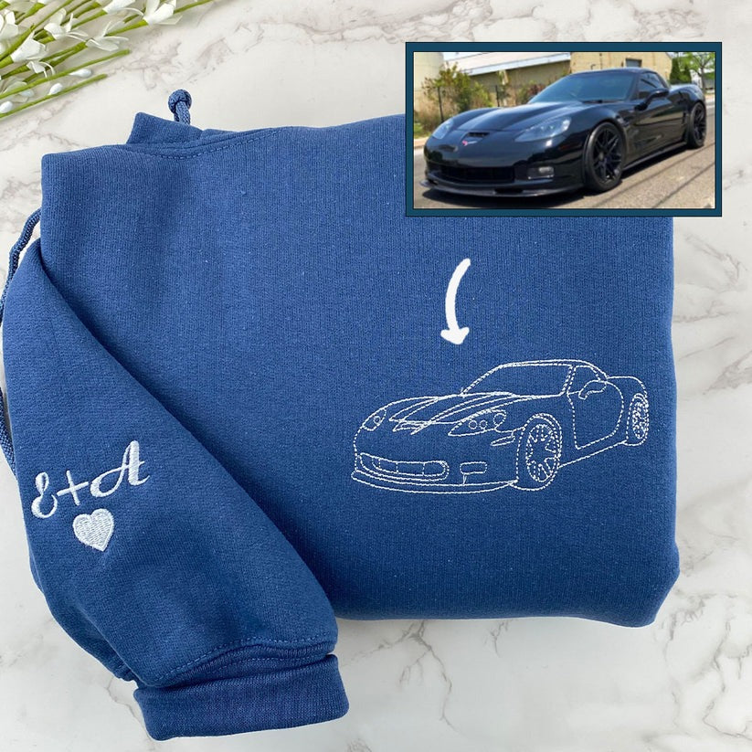 Embroidered Car Outline Hoodie from Photo - Car Lover Gift