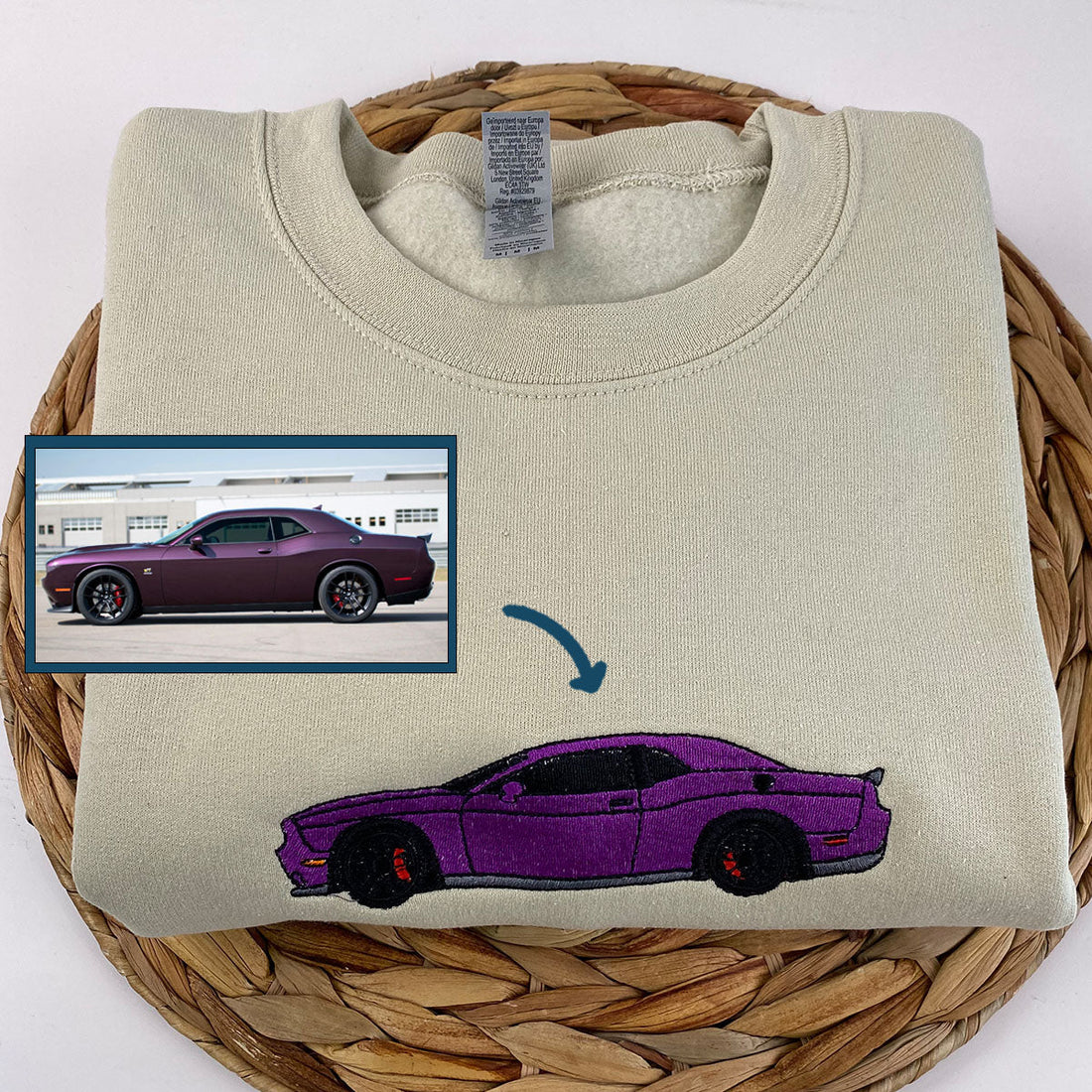 Embroidered Car Portrait Hoodie - Vehicle Photo Gift for Car Lovers