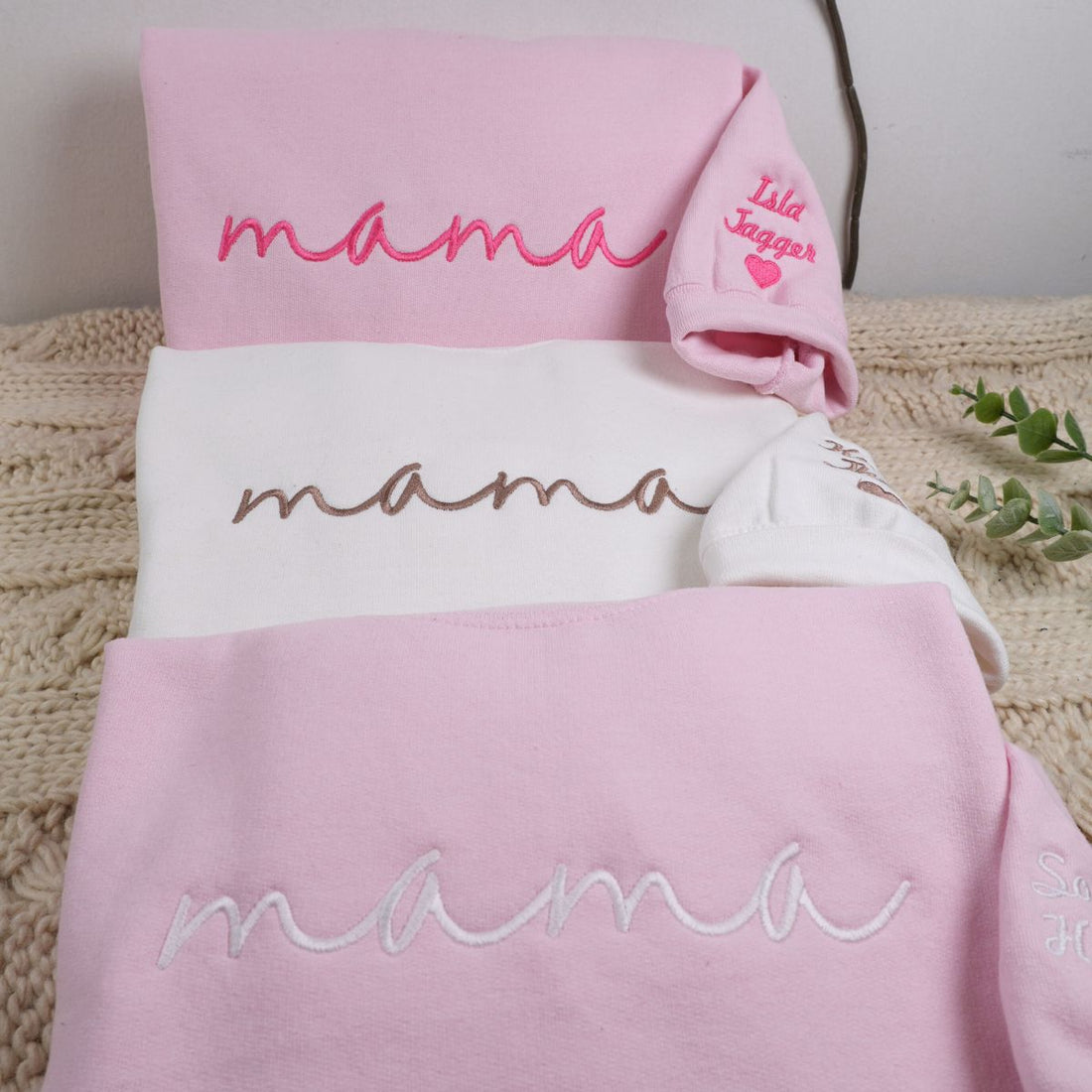 Embroidered Mama Hoodie with Kids Names on Sleeve - Mother's Day Gift