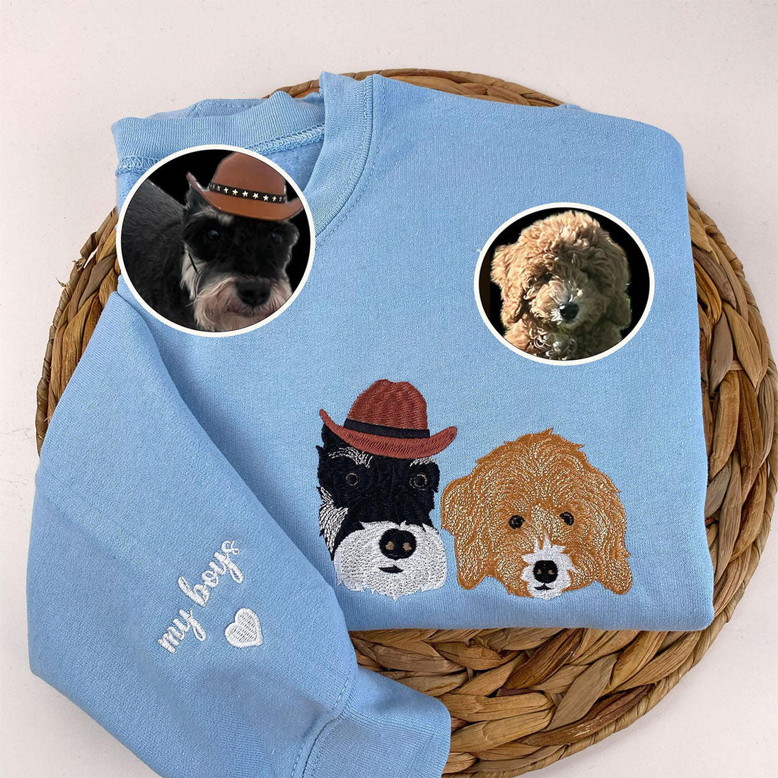 Embroidered Pet Portrait Hoodie with Name - Dog Cat Lover Gift