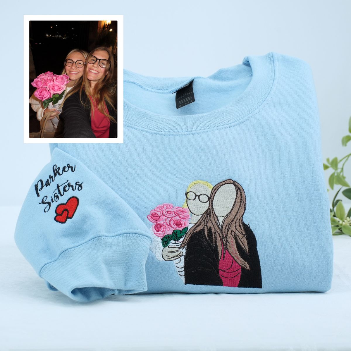 Embroidered Sister Full Color Portrait Hoodie - Photo Gift