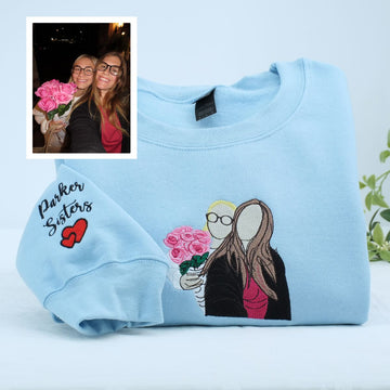 Embroidered Sister Full Color Portrait Hoodie - Photo Gift