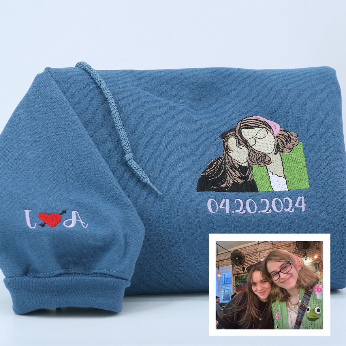 Embroidered Sister Full Color Portrait Hoodie - Photo Gift