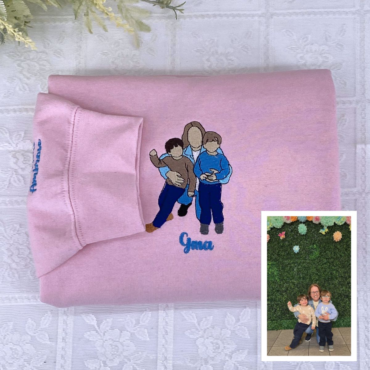 Embroidered Sister Full Color Portrait Hoodie - Photo Gift