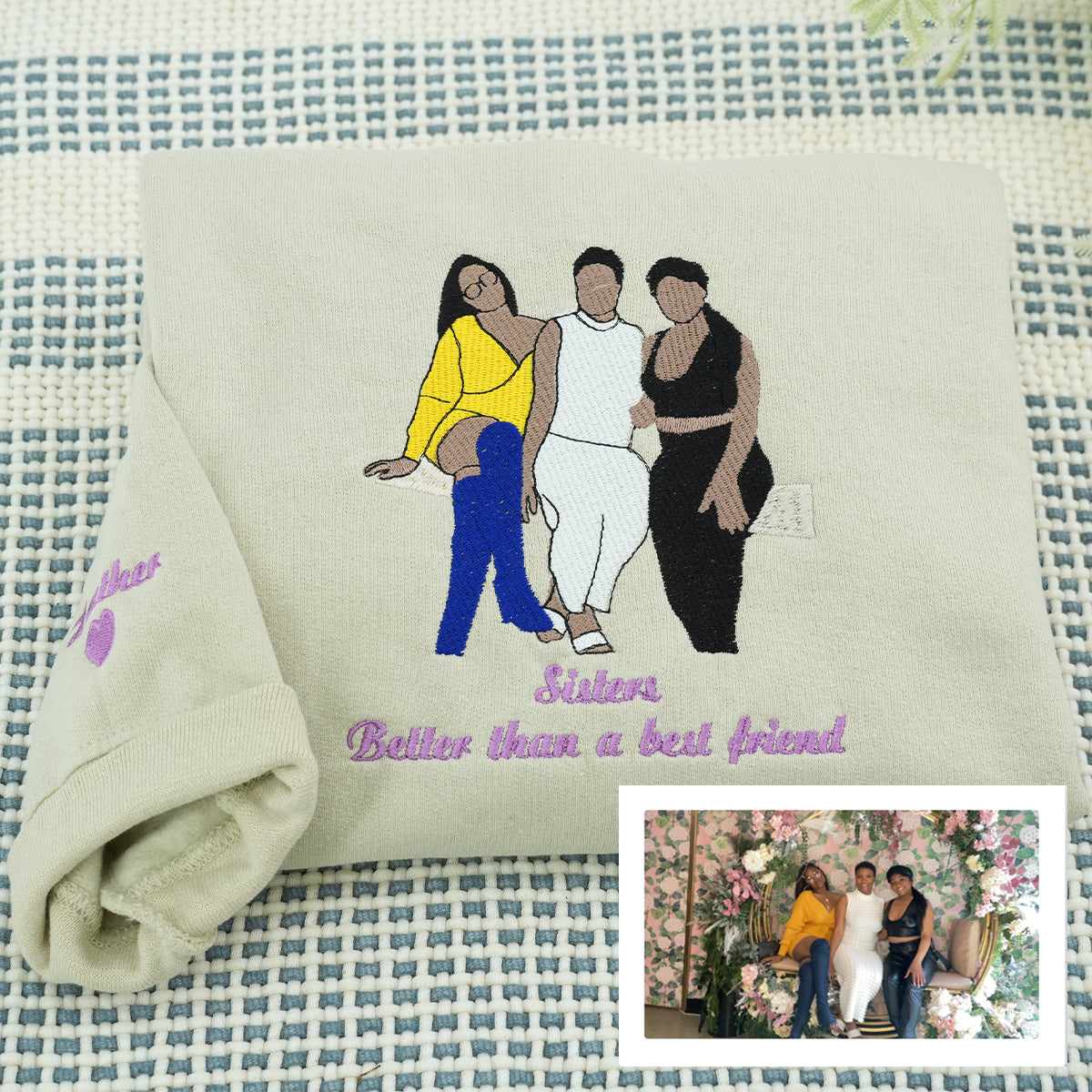 Embroidered Sister Full Color Portrait Hoodie - Photo Gift