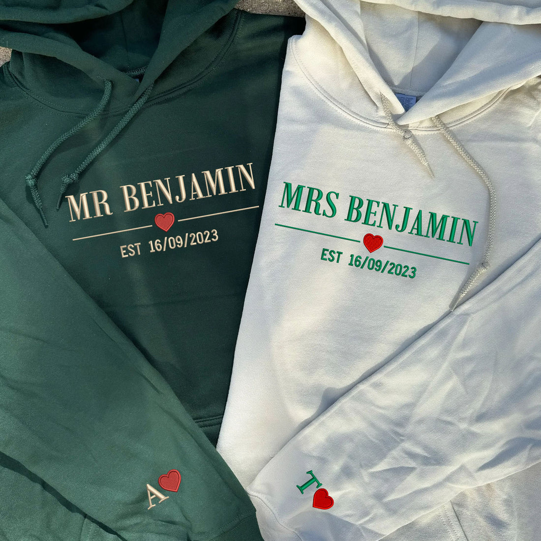 Mr & Mrs Embroidered Hoodie - Personalized Est. Year - Wedding Anniversary Gift