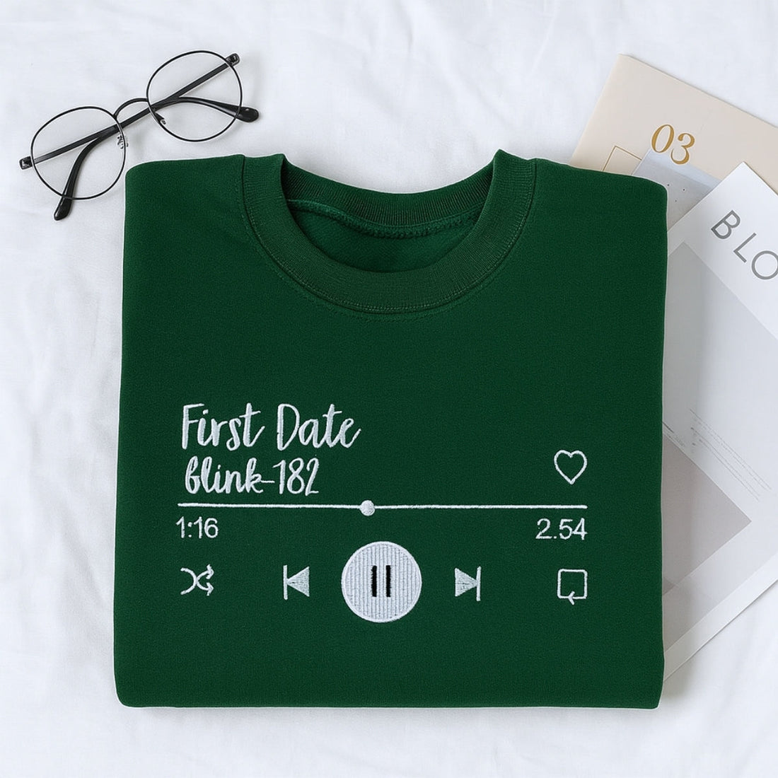 First Date Song Custom Embroidered Hoodie - Couple Music Player Sweatshirt - Anniversary Gift
