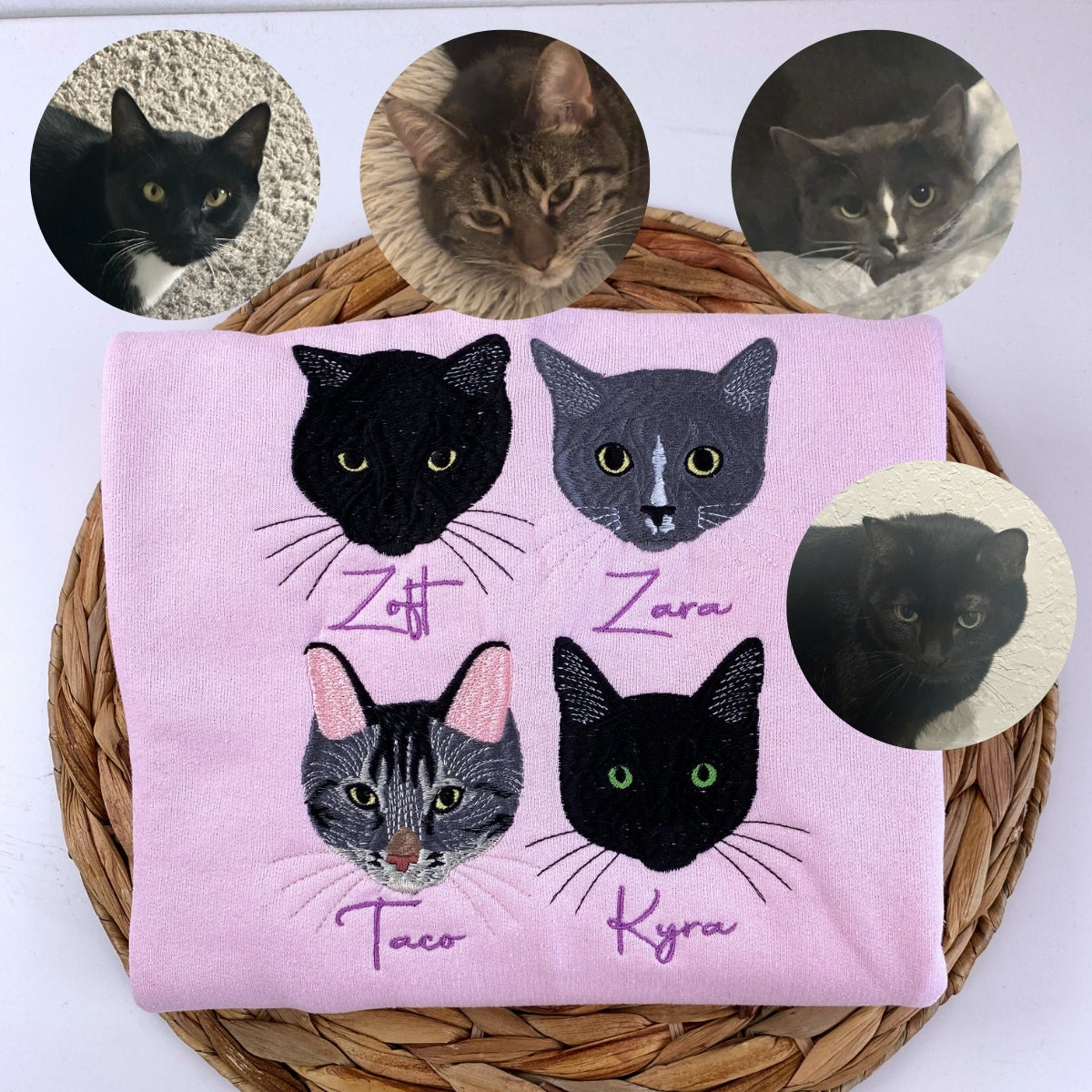 Fur Baby Custom Embroidered Hoodie - Cat Face Sweatshirt - Personalized Cat Family Apparel