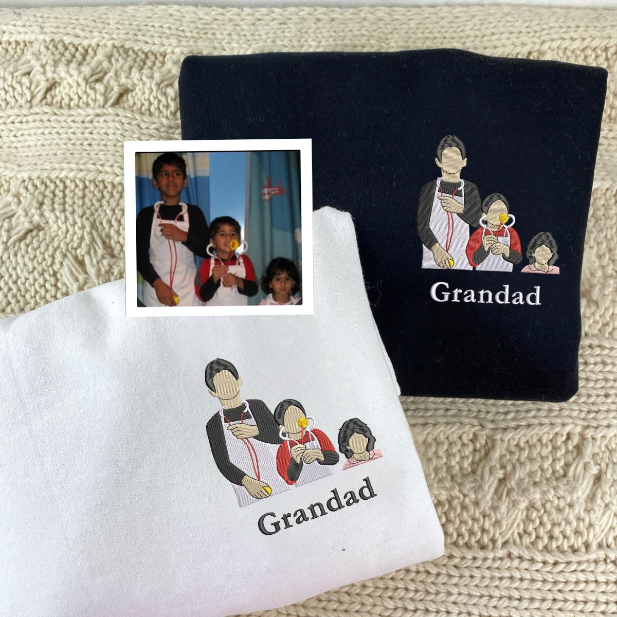 Grandfather Memorial Custom Embroidered Hoodie - Photo Memory Sweatshirt - Keepsake Gift