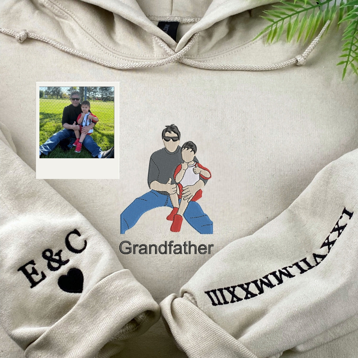 Grandfather Memorial Custom Embroidered Hoodie - Photo Memory Sweatshirt - Keepsake Gift