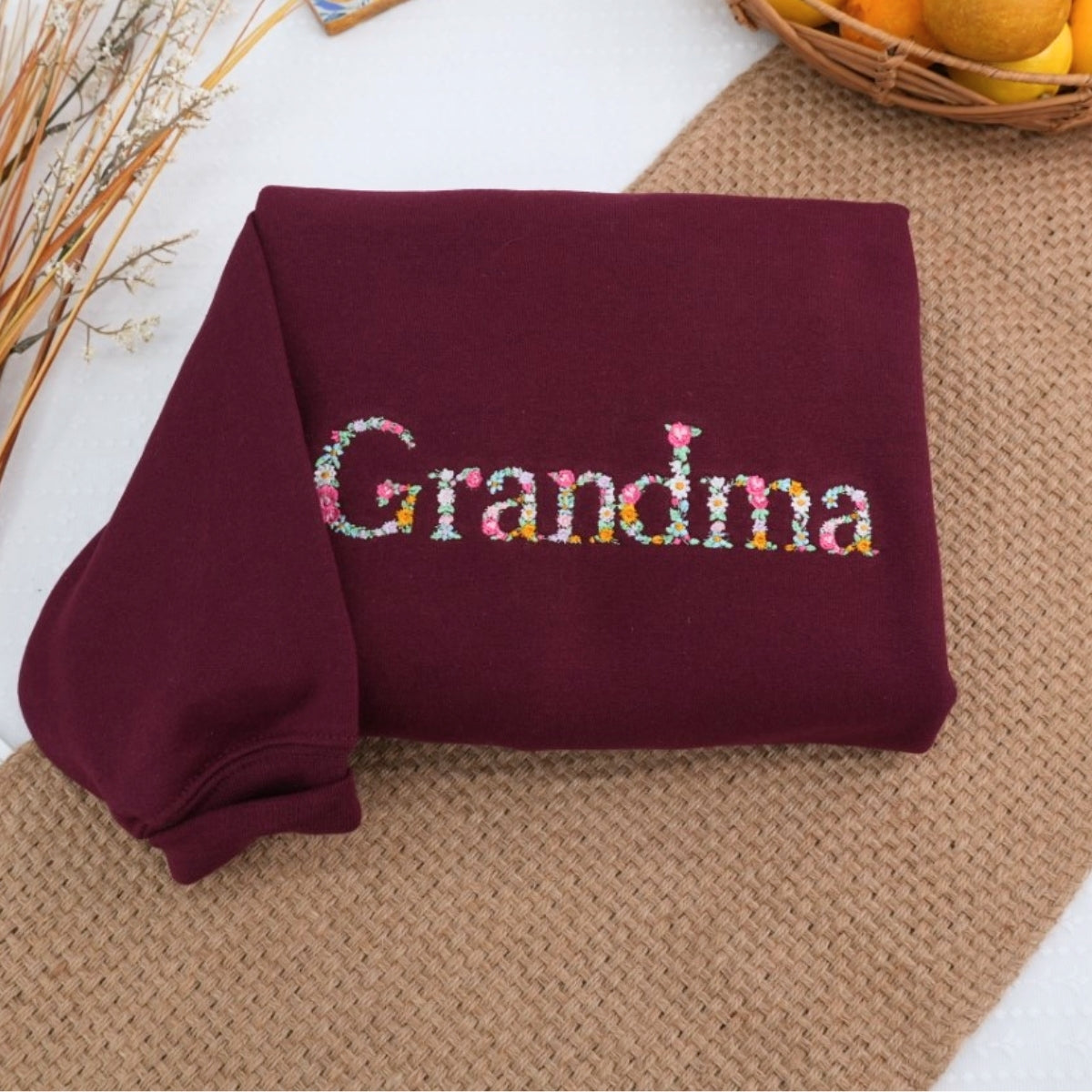 Floral Custom Embroidered Sweatshirt - Personalized Grandma Hoodie - Mother's Day Gift