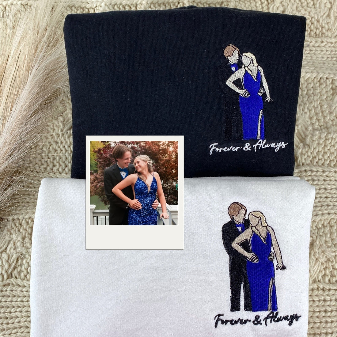 His & Hers Custom Photo Embroidered Hoodie - Personalized Couples Sweatshirt - Anniversary Gift
